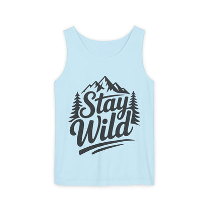 Stay Wild Garment-Dyed Mens Tank Top, Boho Summer Top, Adventure Shirt, Nature Lover Apparel, Gift for Hikers, Outdoor Clothing