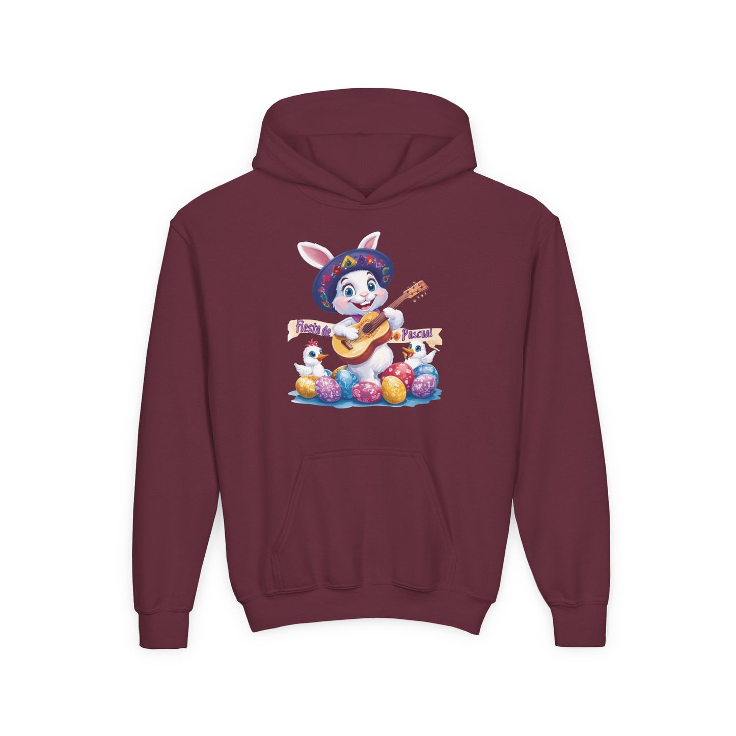 Mexican Easter Bunny Kids Hoodie - Cute Spring Sweatshirt with Guitar, Fun Holiday Outfit, Colorful Fiesta de Pascua Gift for Kids
