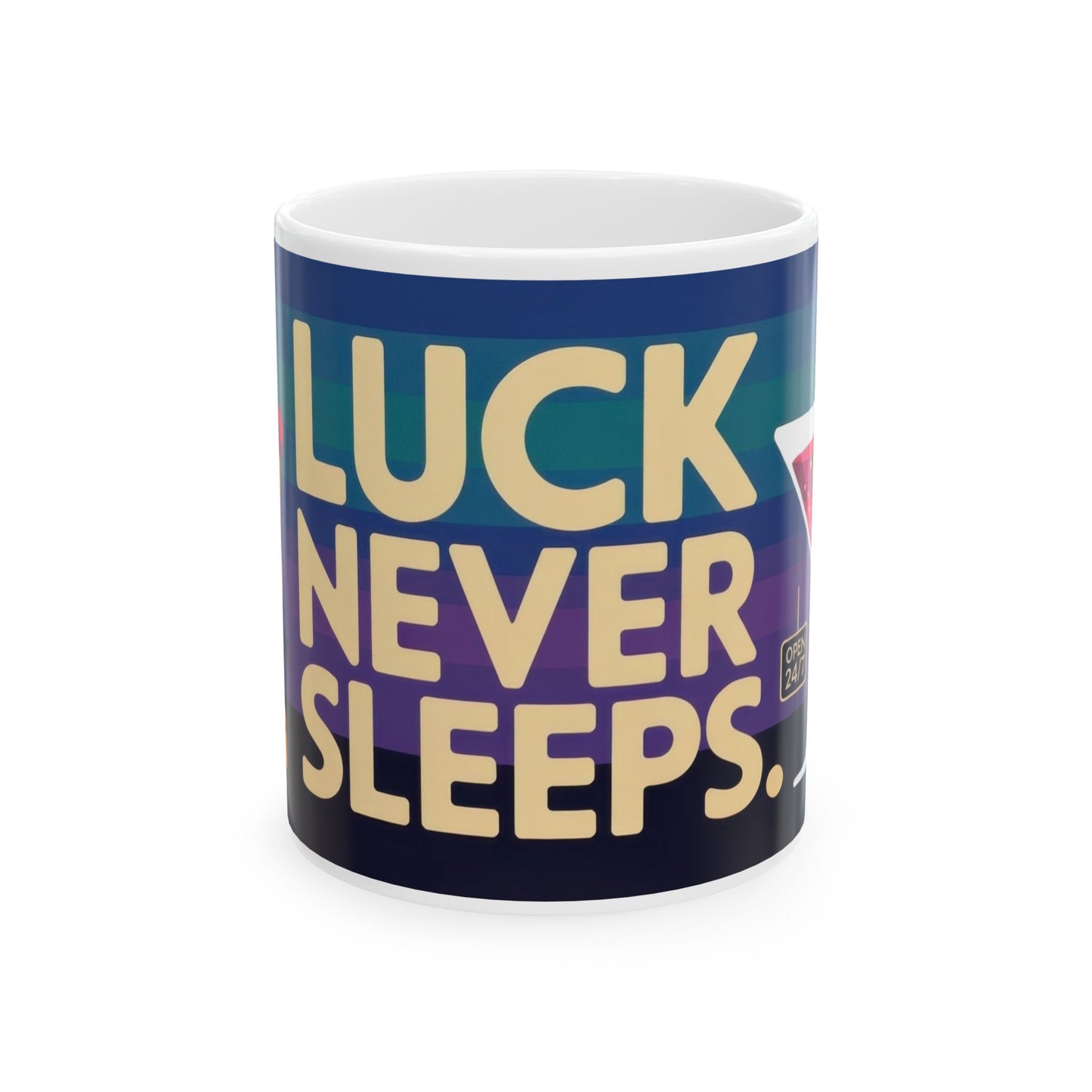 LUCK NEVER SLEEPS Mug, Retro Vegas Slot Machine Coffee Cup, Casino Gift, Gambling Lover Gift Idea, Perfect for Gamers, Poker Nights