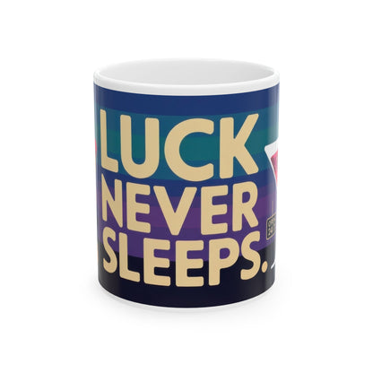 LUCK NEVER SLEEPS Mug, Retro Vegas Slot Machine Coffee Cup, Casino Gift, Gambling Lover Gift Idea, Perfect for Gamers, Poker Nights