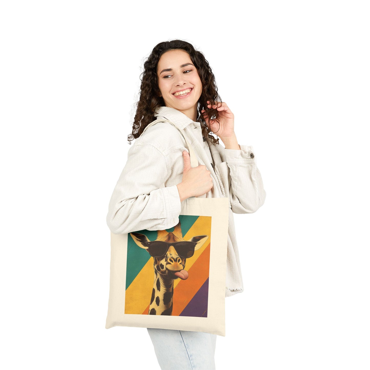 Funny Giraffe Tote Bag, Retro Pop Art Canvas Bag with Sunglasses & Attitude, Colorful Animal Print Tote, Quirky Gift for Cool People, Animal Lover Tote