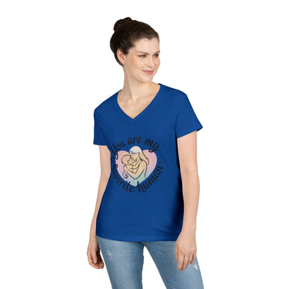 You Are My Favorite Human Mom Baby Tee, Mothers Day Gift, Pastel Heart Ladies V-Neck T-Shirt, Sentimental Mom Shirt