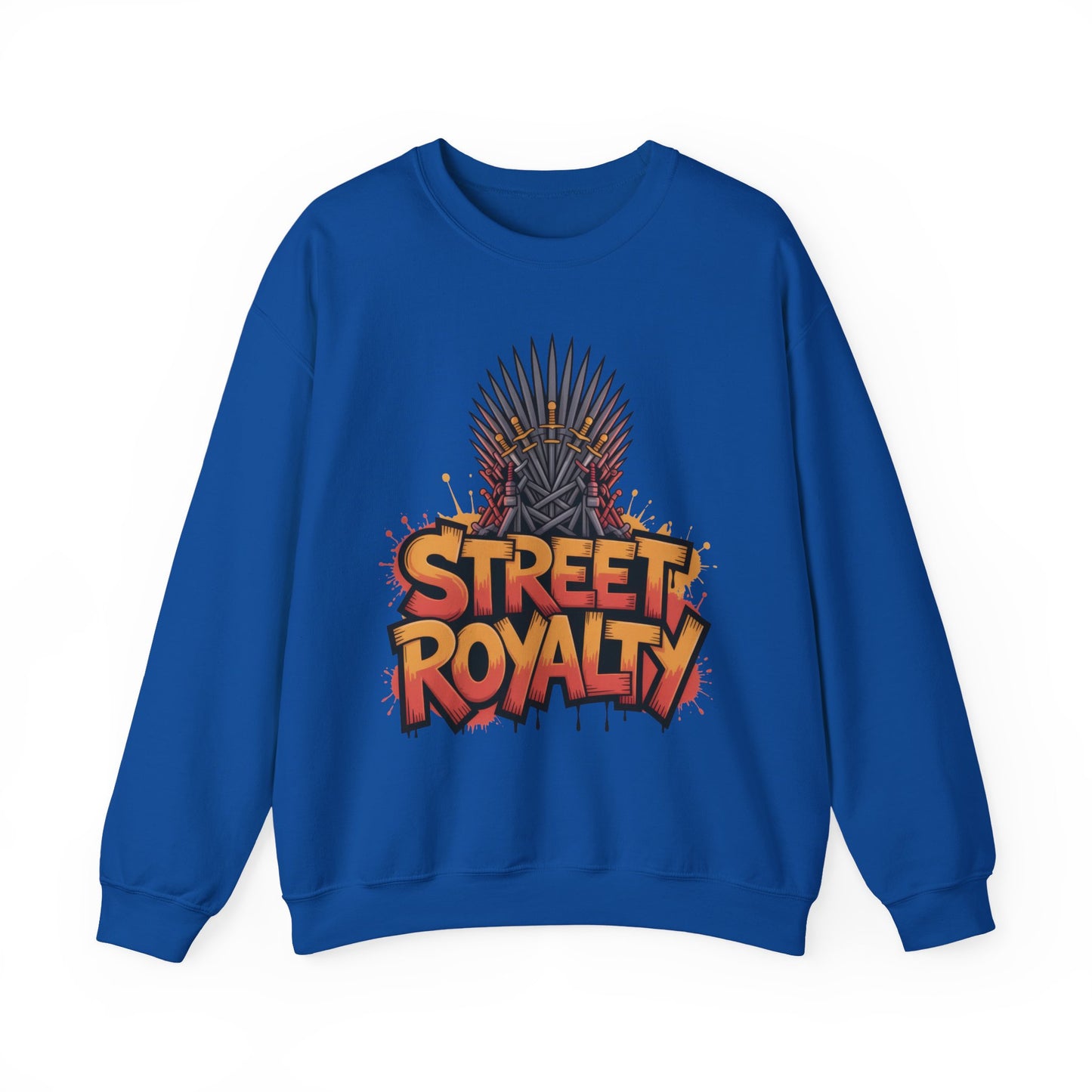 Street Royalty Men's Crewneck Sweatshirt, Graffiti Crown Graphic Pullover, Urban Streetwear Top for Men
