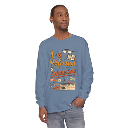 Stress Relief Long Sleeve Tee, Perfect for Perfectionists, Humorous Gift, Back-to-School, Gift for Graduates, Motivational Apparel