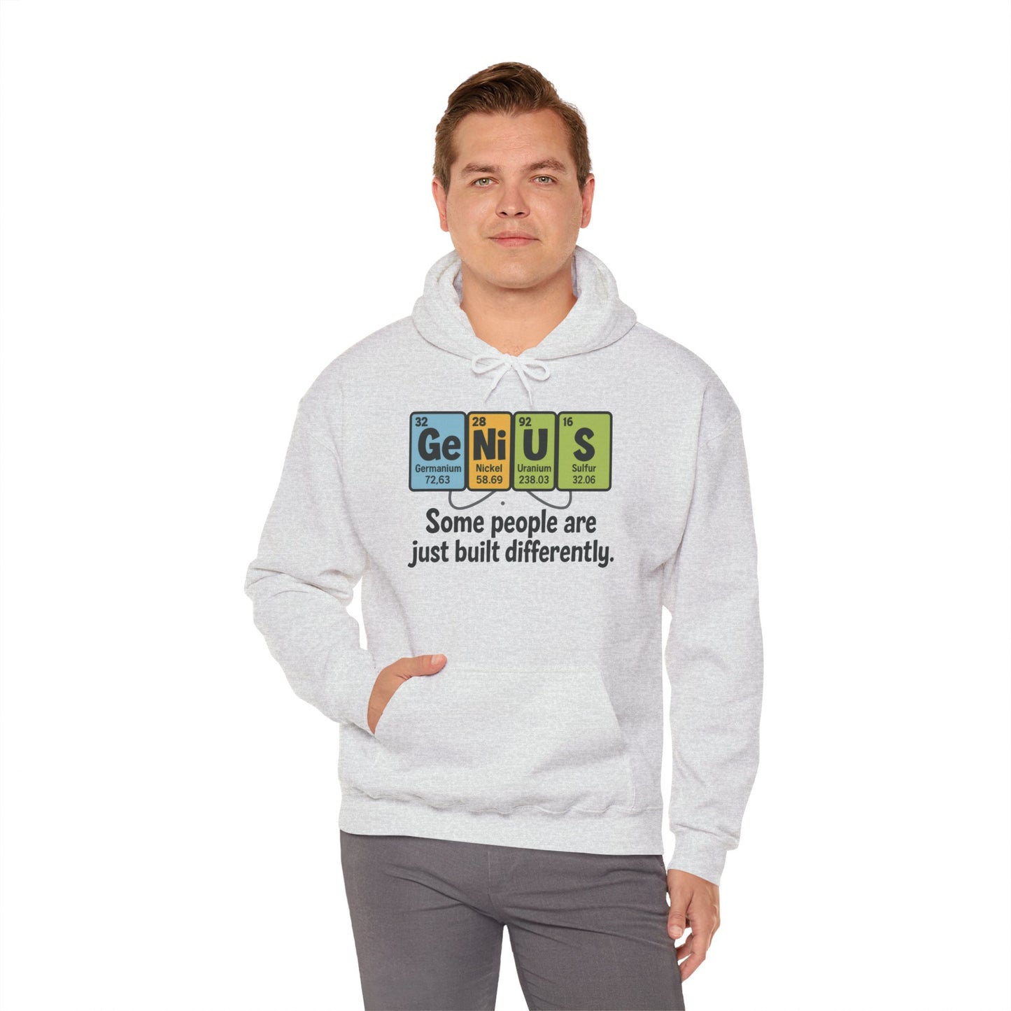 Funny Mens Genius Hoodie, Periodic Table Nerd Sweatshirt, Smart Science Pullover Gift for Him, Science Lover Apparel, Funny Hoodie