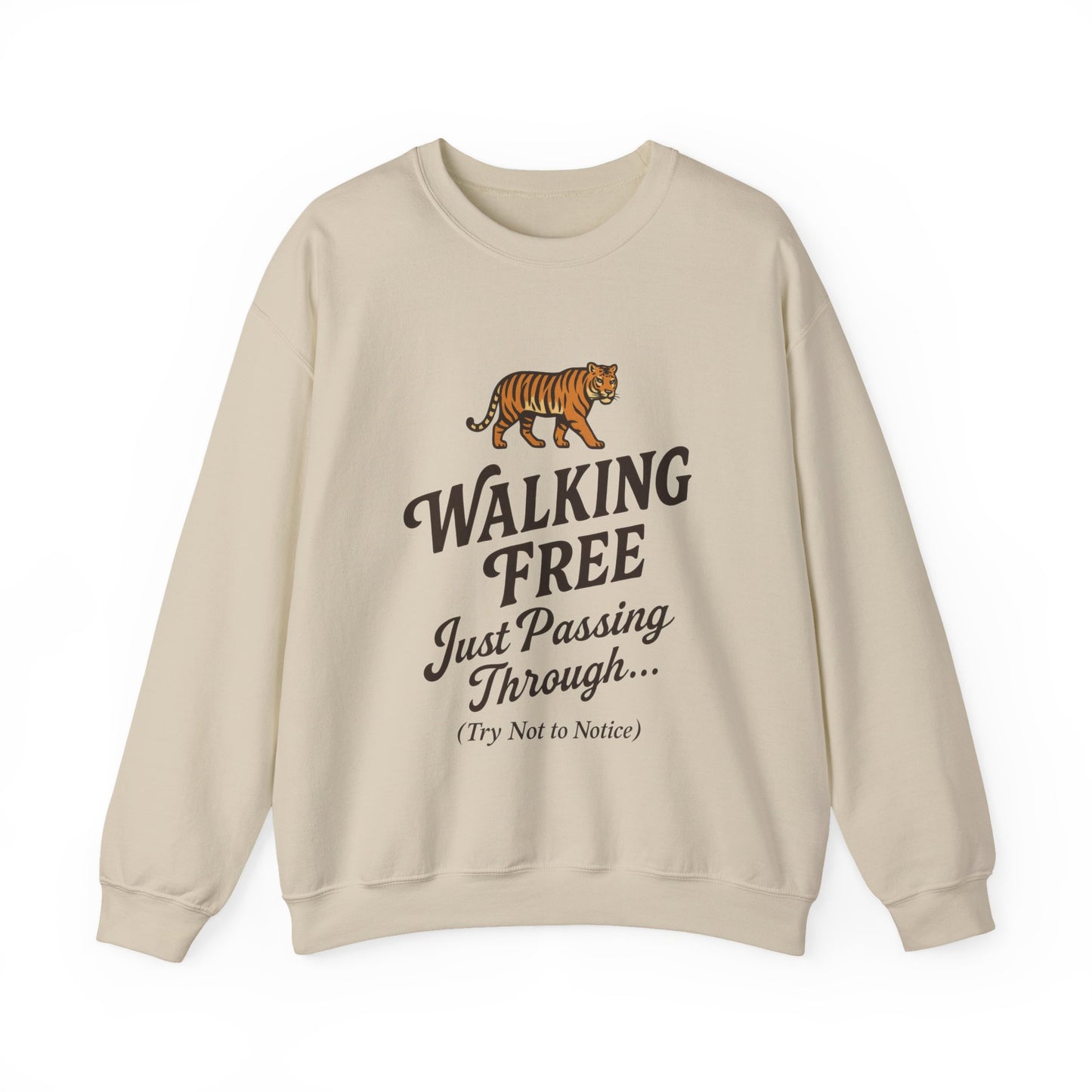 Funny Tiger Mens Crewneck Sweatshirt - Walking Free Cozy Wild Animal Pullover - Motivational Sweatshirt, Inspirational Apparel