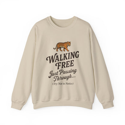 Funny Tiger Mens Crewneck Sweatshirt - Walking Free Cozy Wild Animal Pullover - Motivational Sweatshirt, Inspirational Apparel