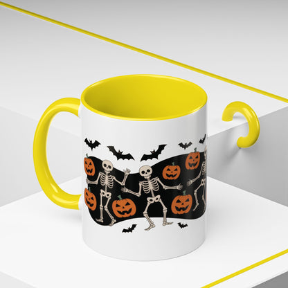Dancing Skeletons Halloween Mug, Funny Spooky Pumpkin Coffee Cup, Cute Skeleton Dance Mug, Festive Fall Gift, Accent Coffee Mug (11, 15oz)
