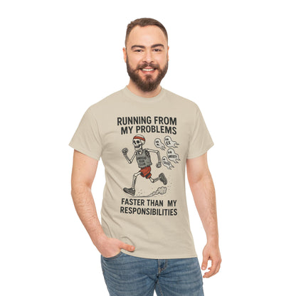 Skeleton Runner Tee for Men, Undead Jogging Club Shirt, Halloween T-Shirt, Gift for Runners, Anxiety Humor Gift