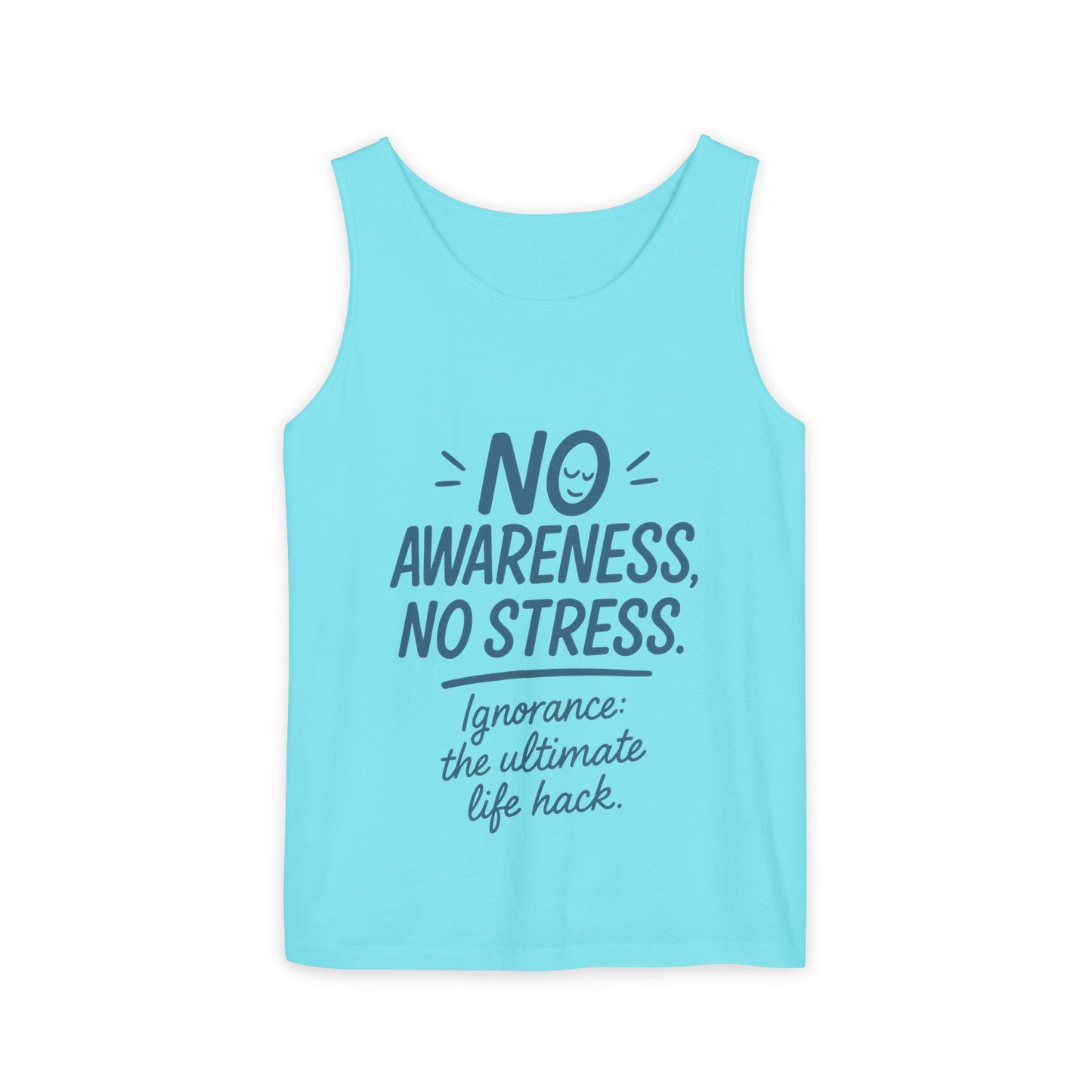 Womens No Awareness Racerback Tank Top, Funny No Stress Quote, Ignorance Life Hack, Workout Sleeveless Shirt, Motivational Shirt, Yoga
