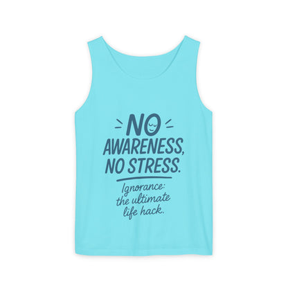 Womens No Awareness Racerback Tank Top, Funny No Stress Quote, Ignorance Life Hack, Workout Sleeveless Shirt, Motivational Shirt, Yoga