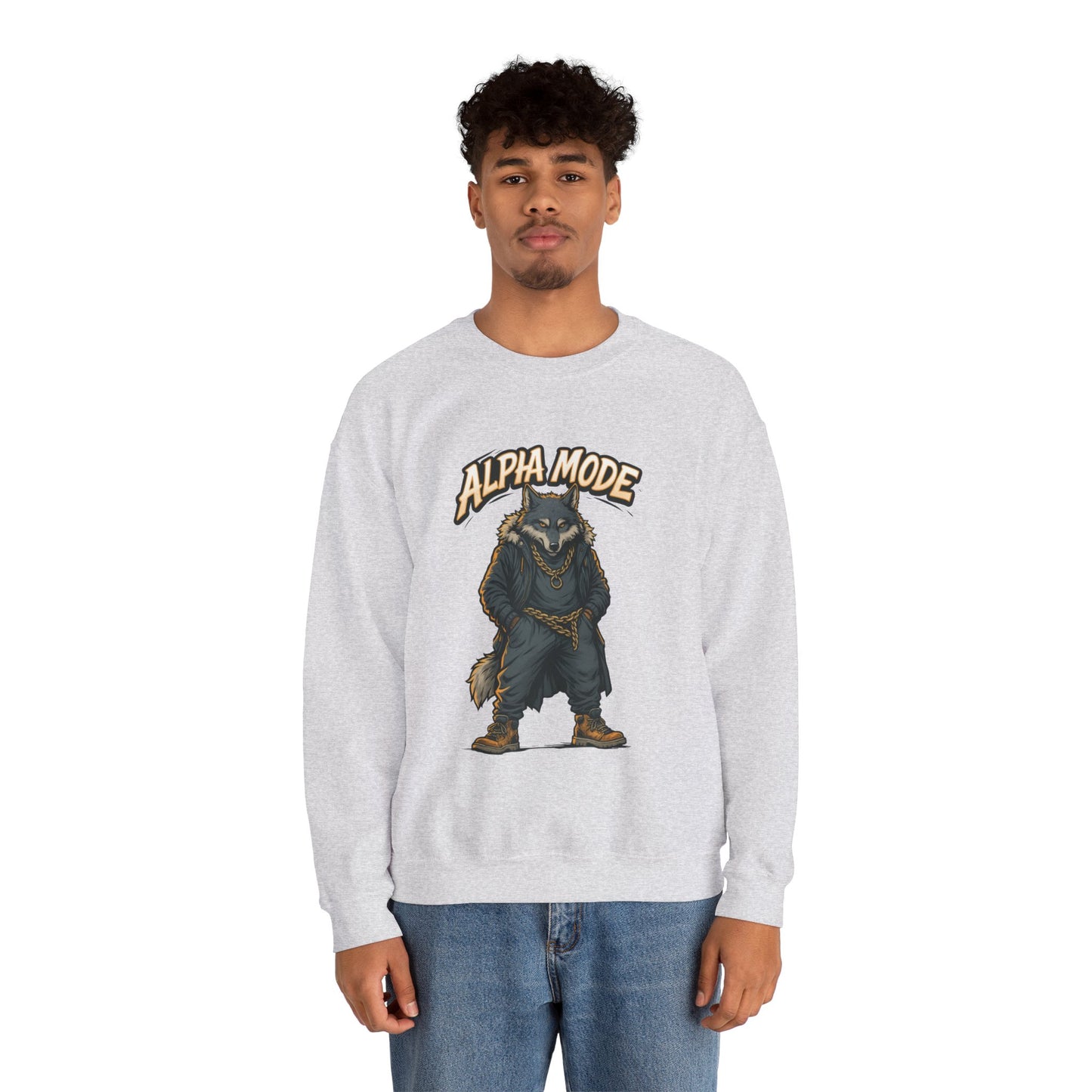 Alpha Mode Wolf Crewneck Sweatshirt, Mens Streetwear Pullover, Hip Hop Savage Wolf Sweater, Alpha Male Graphic Crewneck, Urban Wolf Gift