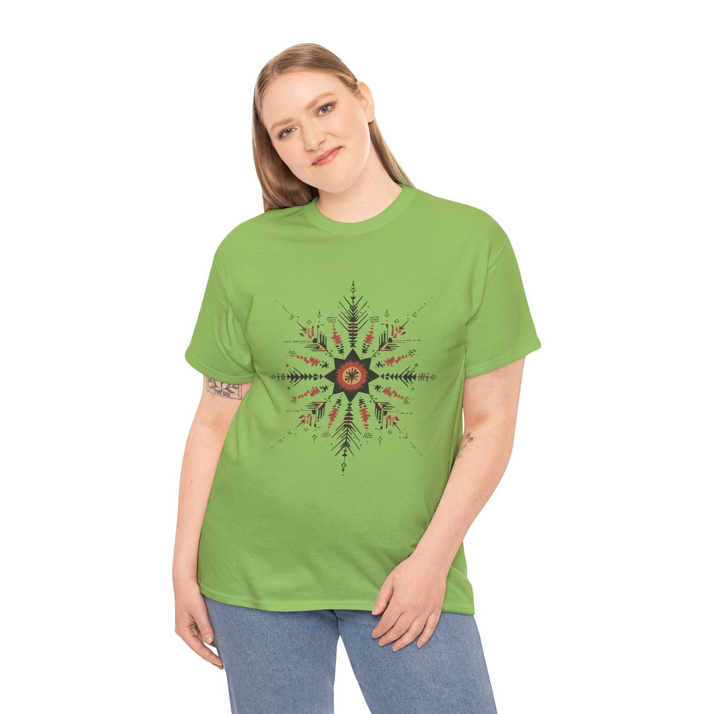 Boho Tribal Mandala Star Women's Cotton Tee, Ethnic Geometric Graphic T-Shirt, Festival Bohemian Style Gift, Bohemian Graphic Tee