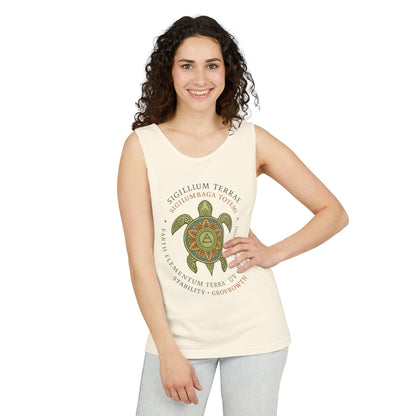 Earth Totem Turtle Womens Tank, Sigillum Terrae Symbol, Elemental Growth Tee, Nature-Inspired Tank Top with Protective Symbol, , Beachwear