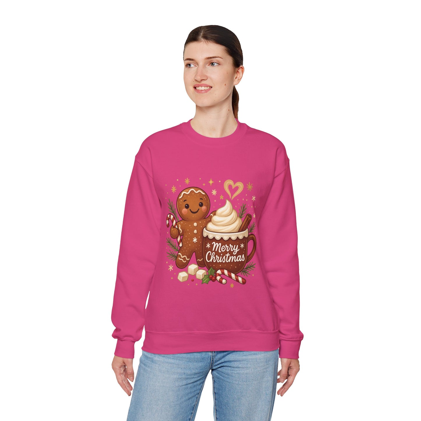 Women's Gingerbread - Hot Cocoa Christmas Sweatshirt,  Cozy Holiday Pullover, Women's Heavy Blend™ Crewneck Sweatshirt