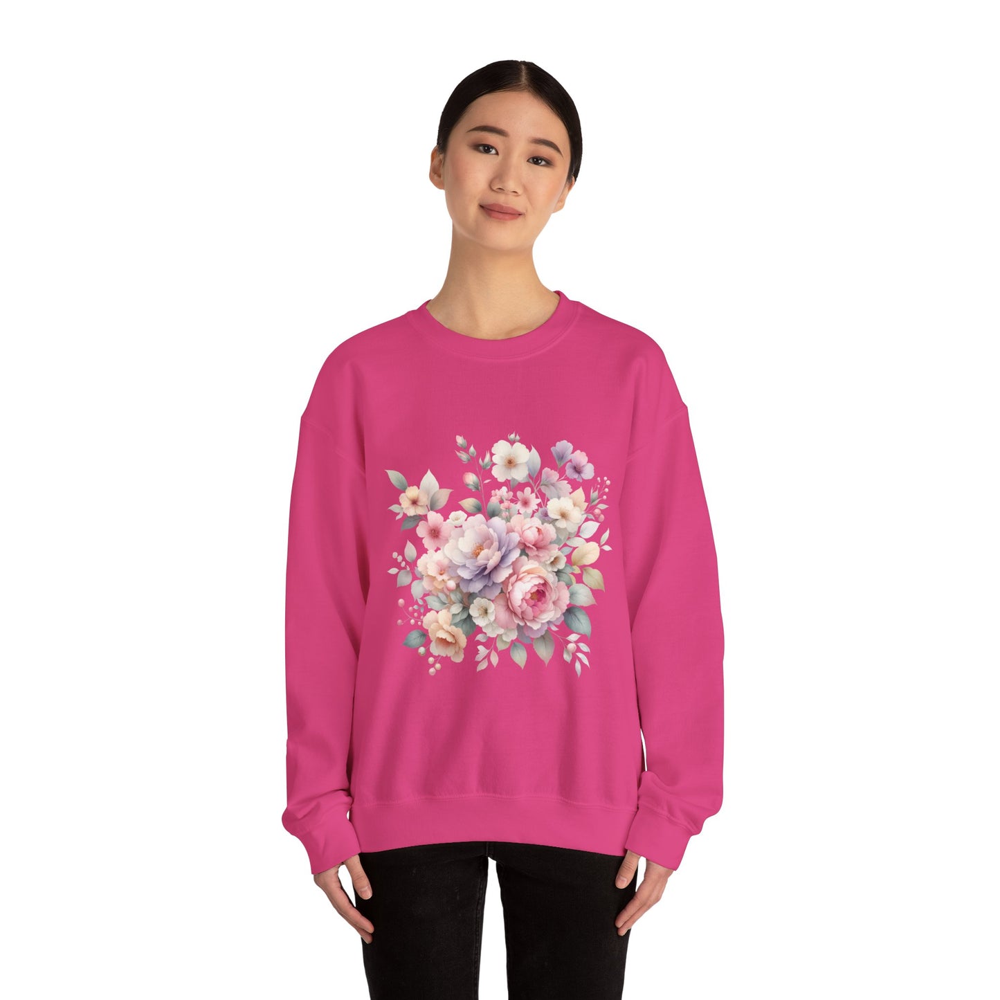 Floral Crewneck Sweatshirt, Cozy Floral Sweatshirt for Spring, Gift for Her, Women's Floral Top, Pastel Floral Sweatshirt