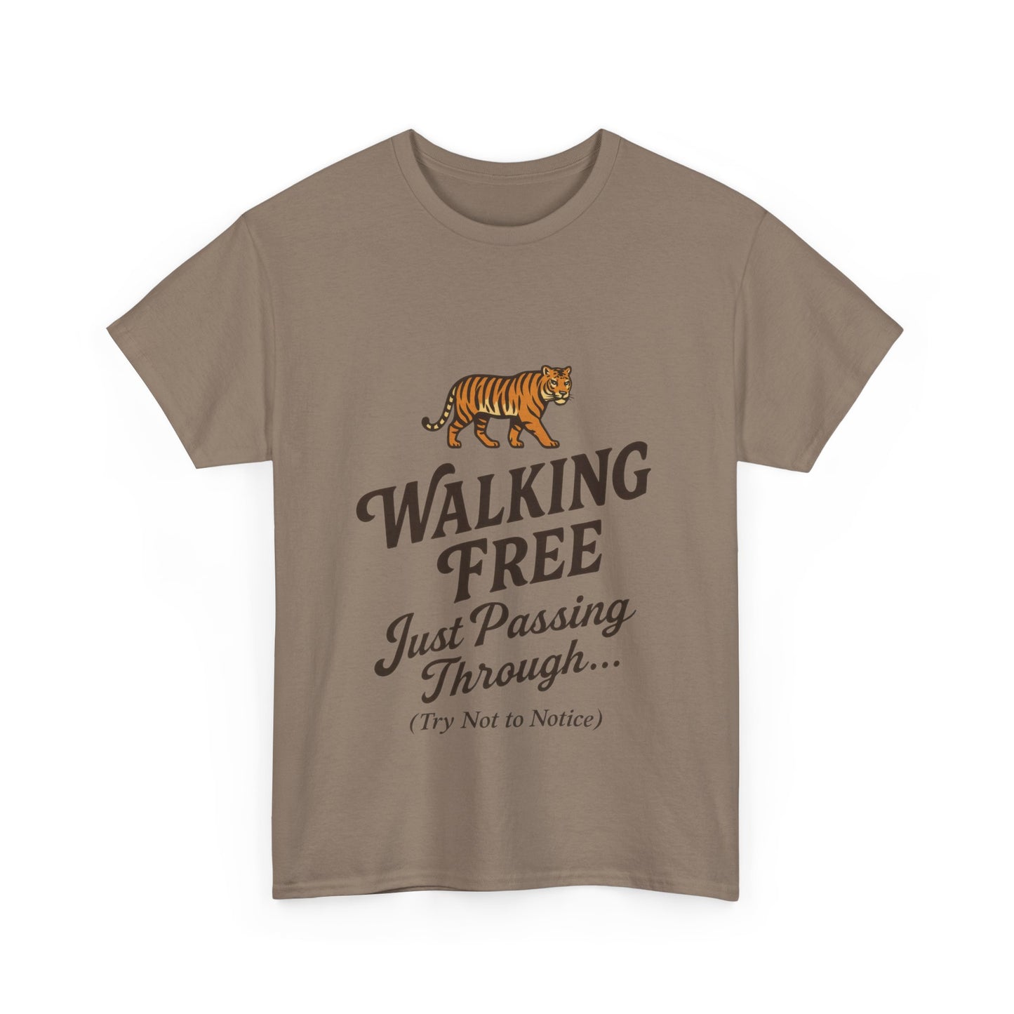 Walking Free Tiger Shirt for Men - Just Passing Through Funny Graphic Tee - Wild Animal Casual Top, Gift Nature Lovers