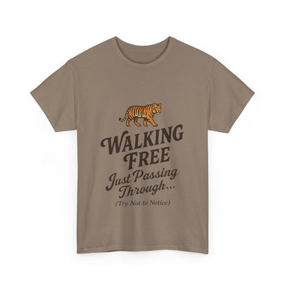 Walking Free Tiger Shirt for Men - Just Passing Through Funny Graphic Tee - Wild Animal Casual Top, Gift Nature Lovers