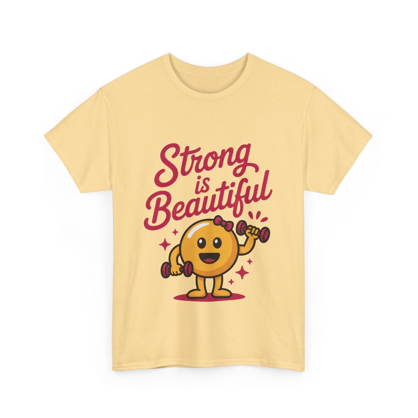 Strong is Beautiful Womens T-Shirt, Cute Fitness Character Graphic Tee, Inspirational Workout Shirt, Gym Motivation Gift for Her