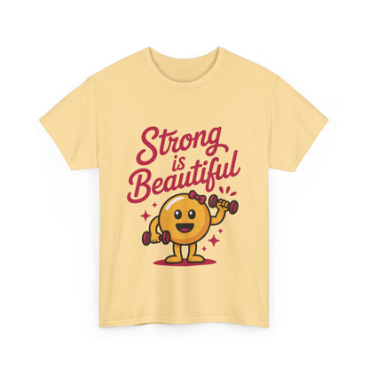 Strong is Beautiful Womens T-Shirt, Cute Fitness Character Graphic Tee, Inspirational Workout Shirt, Gym Motivation Gift for Her