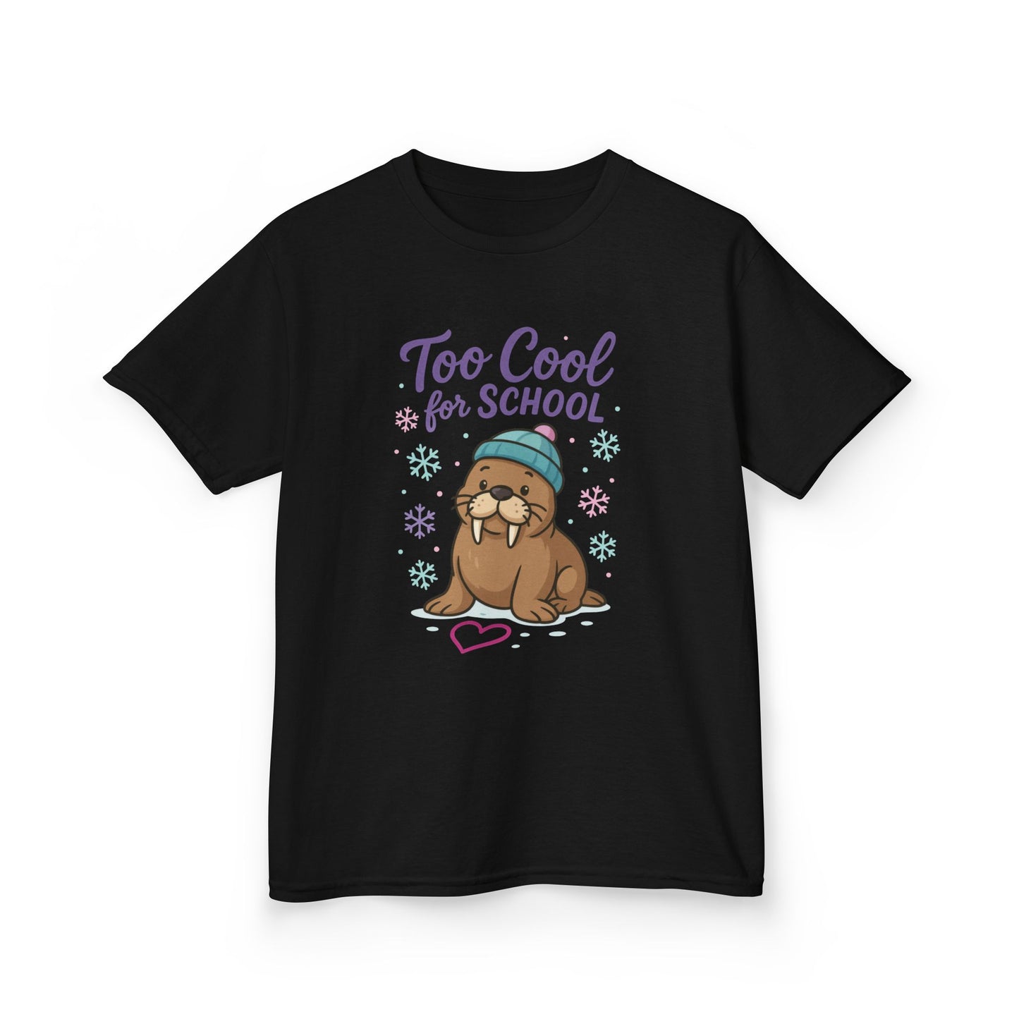 Kids Heavy Cotton™ Tee, Kids Too Cool for School Walrus T-Shirt, Cute Animal Graphic Tee, Funny Winter Shirt