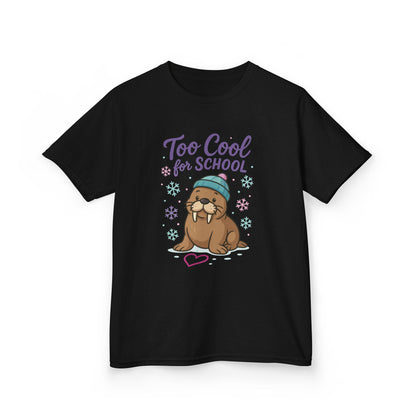 Kids Heavy Cotton™ Tee, Kids Too Cool for School Walrus T-Shirt, Cute Animal Graphic Tee, Funny Winter Shirt