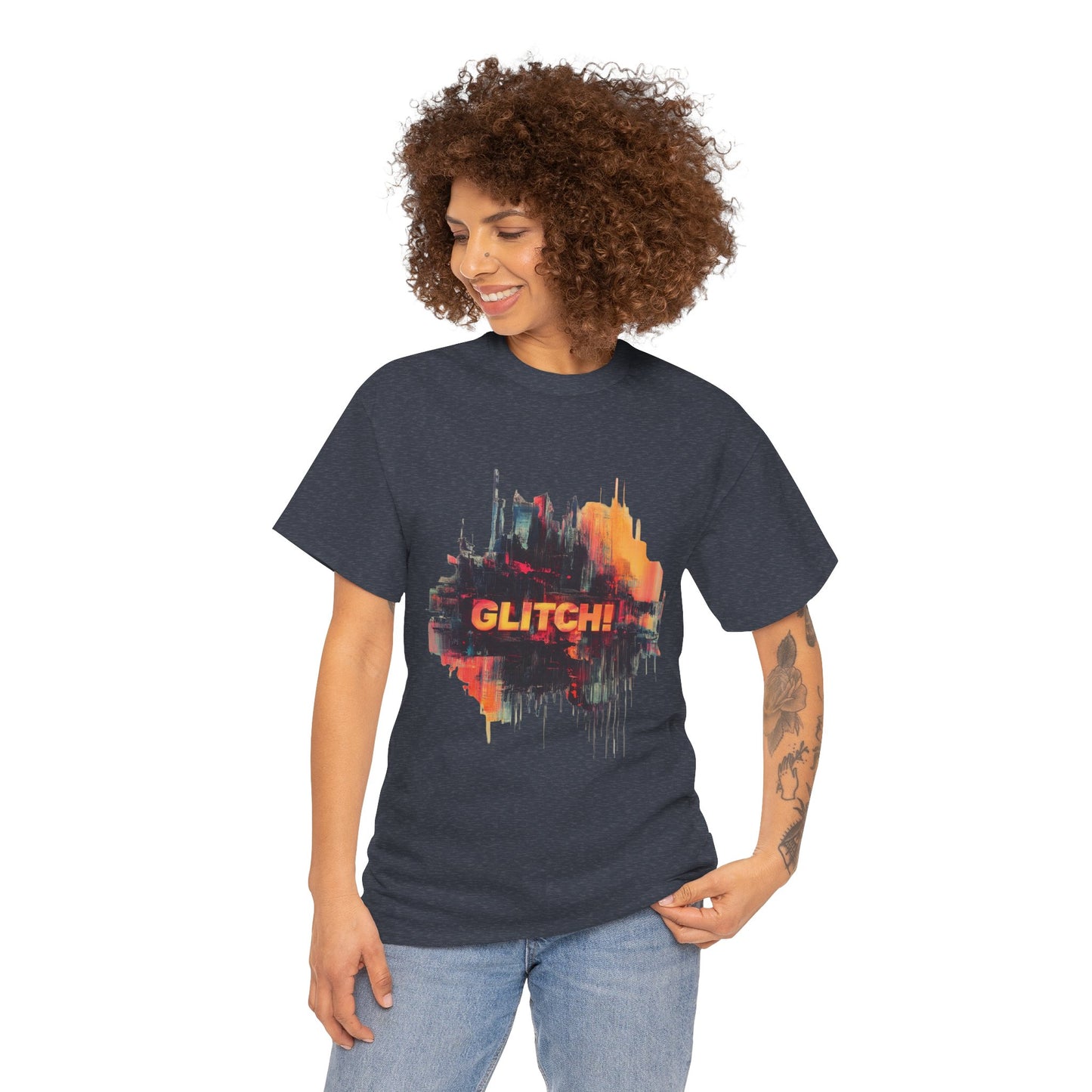 Glitch Art Unisex Heavy Cotton Tee, Trendy Graphic Top, Gift for Tech Lovers, Abstract Street Style Graphic Tee,Techcore Aesthetic Shirt