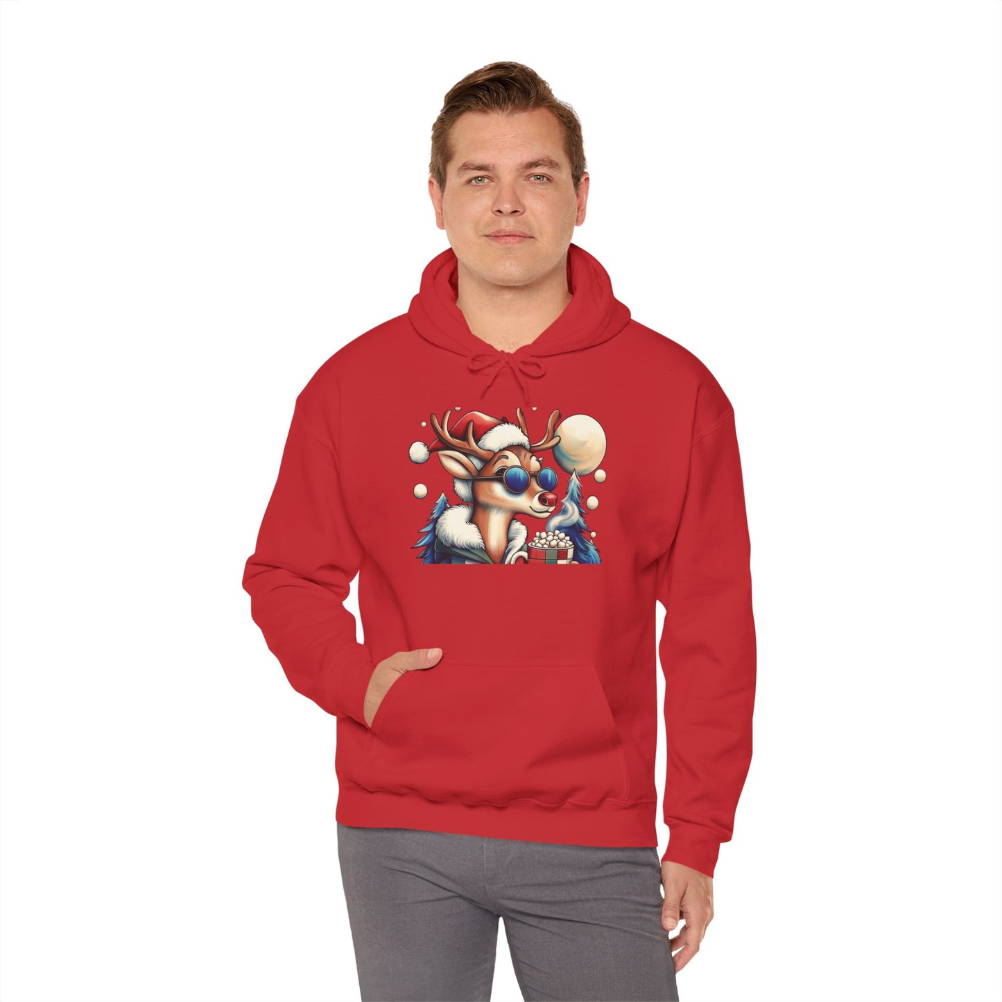 Cool Reindeer Christmas Hoodie, Funny Holiday Hot Cocoa Pullover for Men