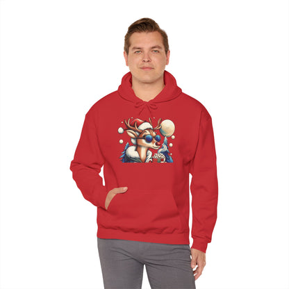 Cool Reindeer Christmas Hoodie, Funny Holiday Hot Cocoa Pullover for Men