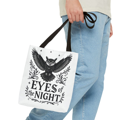 Eyes of the Night Owl Tote Bag, Artsy Shopping Bag, Eco-Friendly Carryall, Unique Gift for Animal Lovers, Halloween Decor, Beach Tote