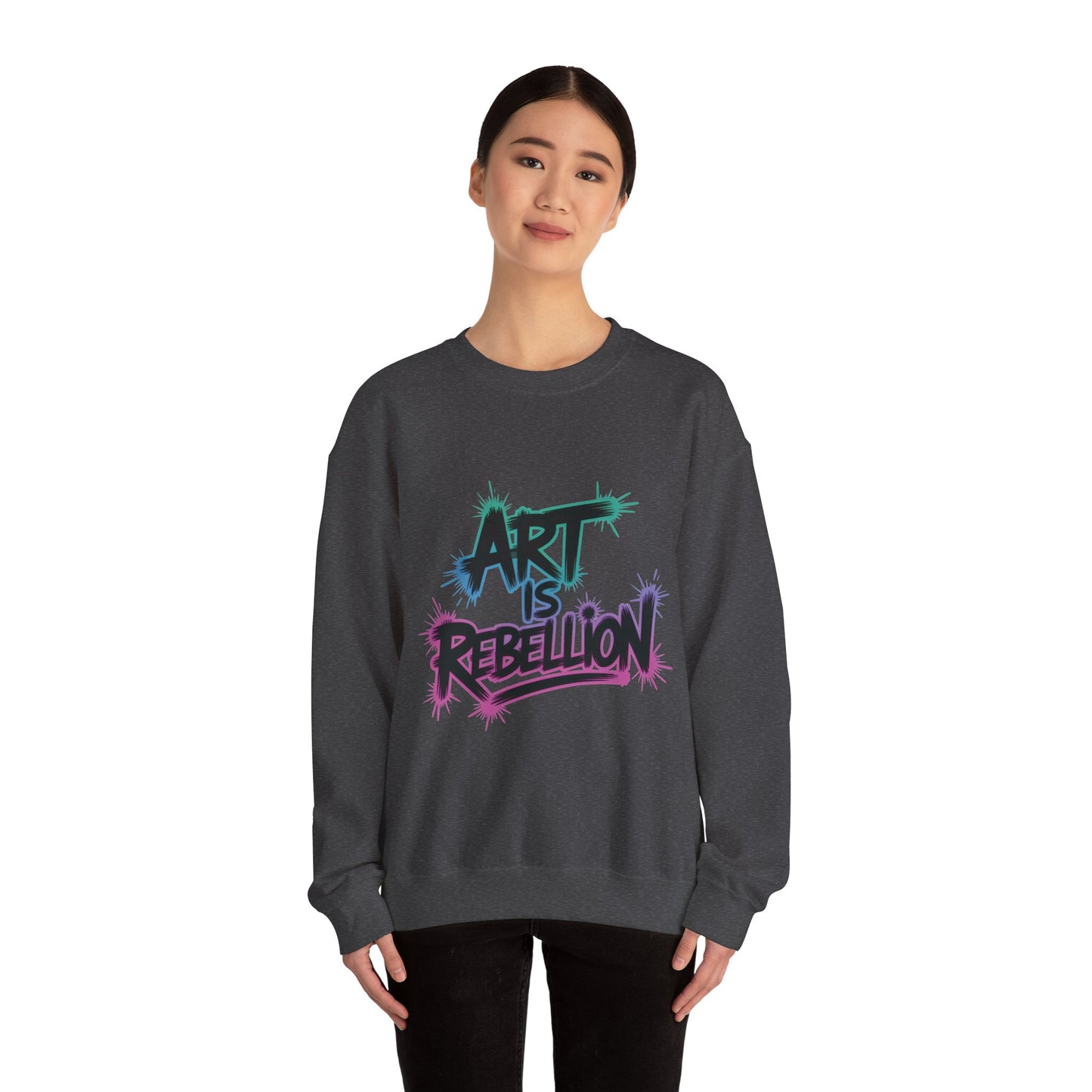 Art Is Rebellion Women's Sweatshirt, Graffiti Graphic Pullover, Bold Rebel Street Art Statement Top, Heavy Blend™ Crewneck Sweatshirt