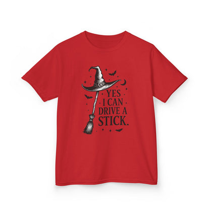 Yes I Can Drive a Stick Girls Witch T-Shirt, Cute Halloween Shirt for Kids, Girls Halloween Tee