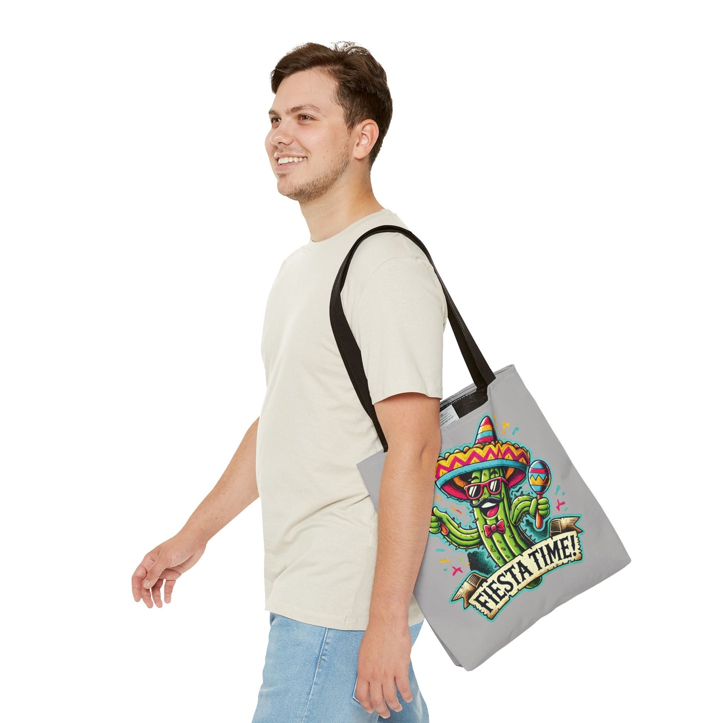 Fiesta Time Cactus Tote Bag, Funny Mexican Party Gift, Sombrero Maracas Print, Cinco de Mayo Bag, Summer Festival Tote, Beach Bag, Shopping