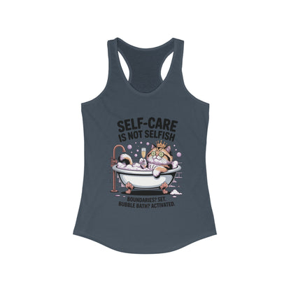Womens Ideal Racerback Tank, Self-Care Cat Shirt, Funny Cat Bubble Bath Tee, Relaxing Kitty Graphic, Self Care Is Not Selfish Womens Tank