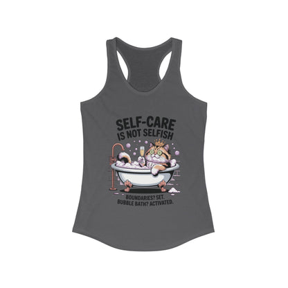 Womens Ideal Racerback Tank, Self-Care Cat Shirt, Funny Cat Bubble Bath Tee, Relaxing Kitty Graphic, Self Care Is Not Selfish Womens Tank