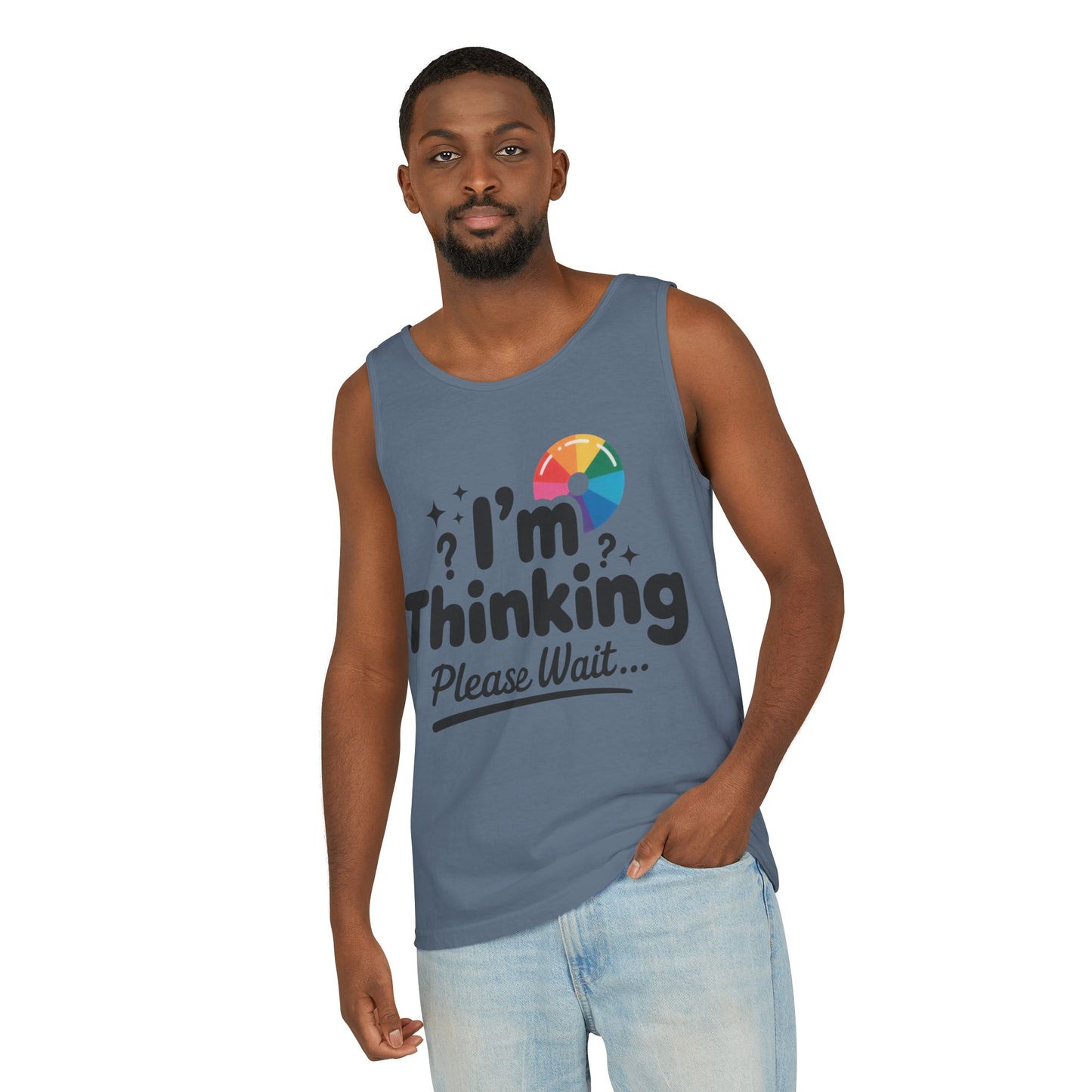 Funny - Im Thinking Please Wait - Mens Tank Top, Cute Geeky Gift for Introverts, Programmers, Designers, Fun Humor Shirt, Gift for Adults