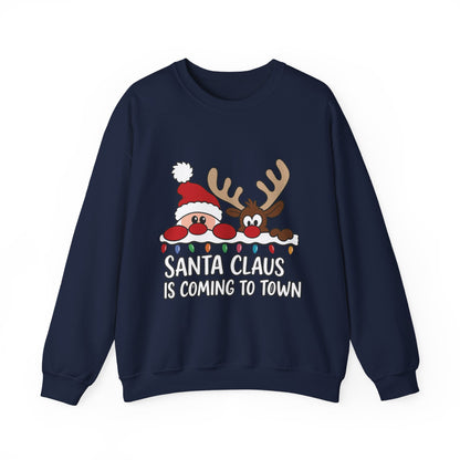 Santa Claus Is Coming to Town Women's Christmas Sweatshirt, Cute Santa - Reindeer Holiday Jumper