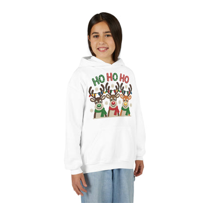 Ho Ho Ho Reindeer Hoodie for Girls, Cute Christmas Holiday Kids Pullover, Youth Hooded Sweatshirt