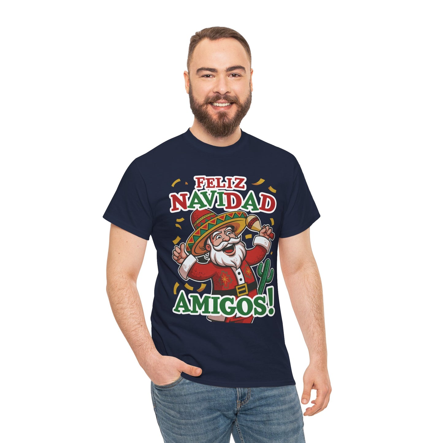 Feliz Navidad Amigos! Funny Mexican Santa Christmas T-Shirt, Latin Holiday Tee, Sombrero Santa Fiesta Shirt