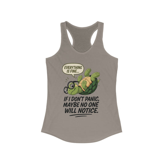 Funny Turtle Racerback Tank for Women, Gift for Animal Lovers, Gym Wear, Beach Outfit, Humor Clothing, Social Anxiety Joke