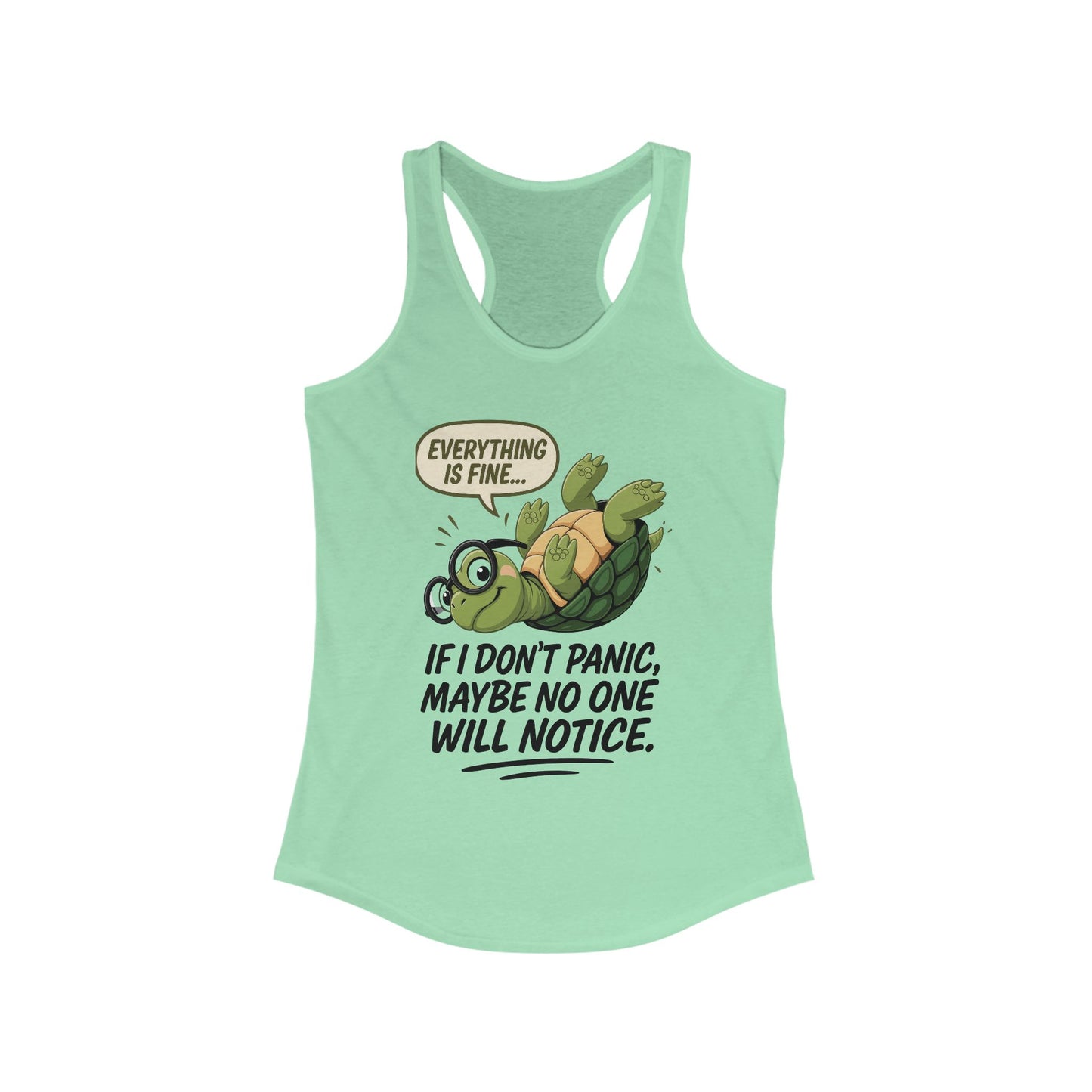 Funny Turtle Racerback Tank for Women, Gift for Animal Lovers, Gym Wear, Beach Outfit, Humor Clothing, Social Anxiety Joke