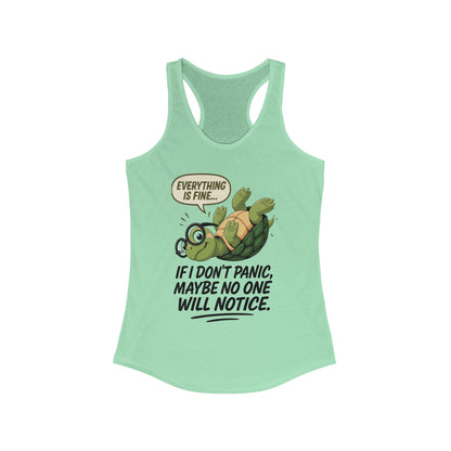 Funny Turtle Racerback Tank for Women, Gift for Animal Lovers, Gym Wear, Beach Outfit, Humor Clothing, Social Anxiety Joke