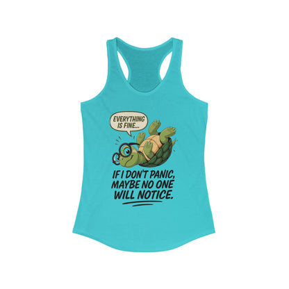Funny Turtle Racerback Tank for Women, Gift for Animal Lovers, Gym Wear, Beach Outfit, Humor Clothing, Social Anxiety Joke