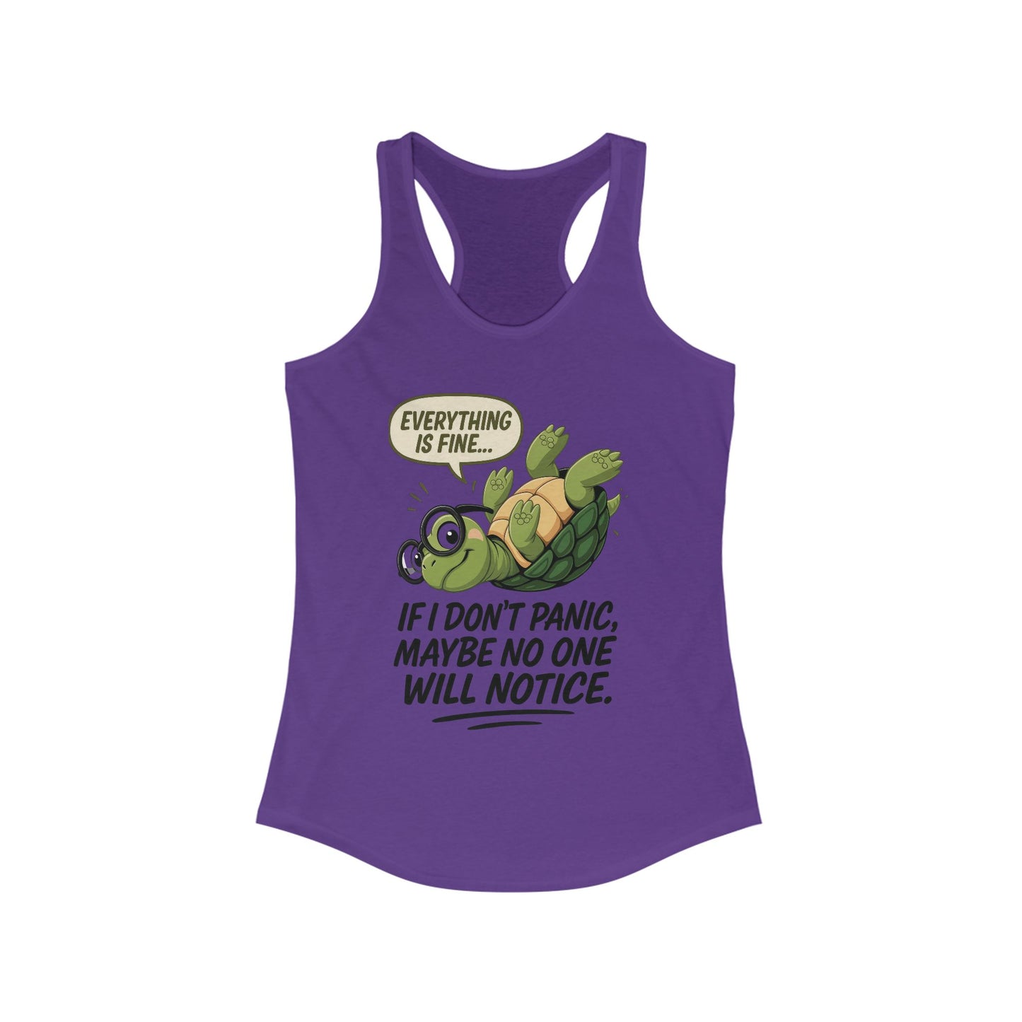 Funny Turtle Racerback Tank for Women, Gift for Animal Lovers, Gym Wear, Beach Outfit, Humor Clothing, Social Anxiety Joke