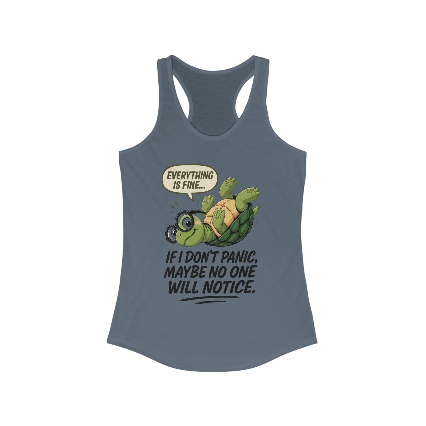 Funny Turtle Racerback Tank for Women, Gift for Animal Lovers, Gym Wear, Beach Outfit, Humor Clothing, Social Anxiety Joke