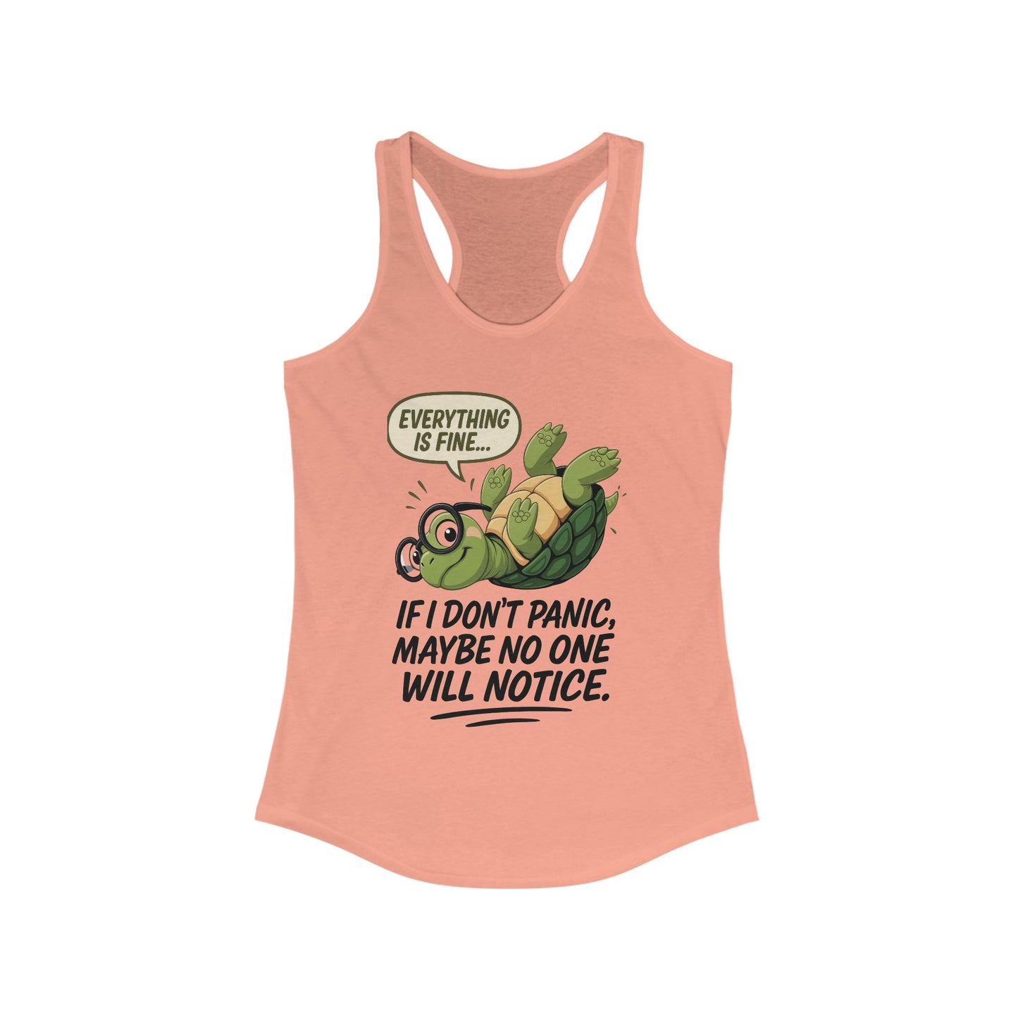 Funny Turtle Racerback Tank for Women, Gift for Animal Lovers, Gym Wear, Beach Outfit, Humor Clothing, Social Anxiety Joke