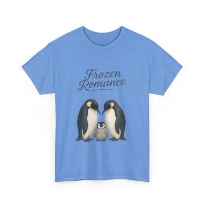 Womens Heavy Cotton Tee, Womens Frozen Romance Penguin T-Shirt, Cute Animal Graphic Tee, Love Birds Shirt Gift