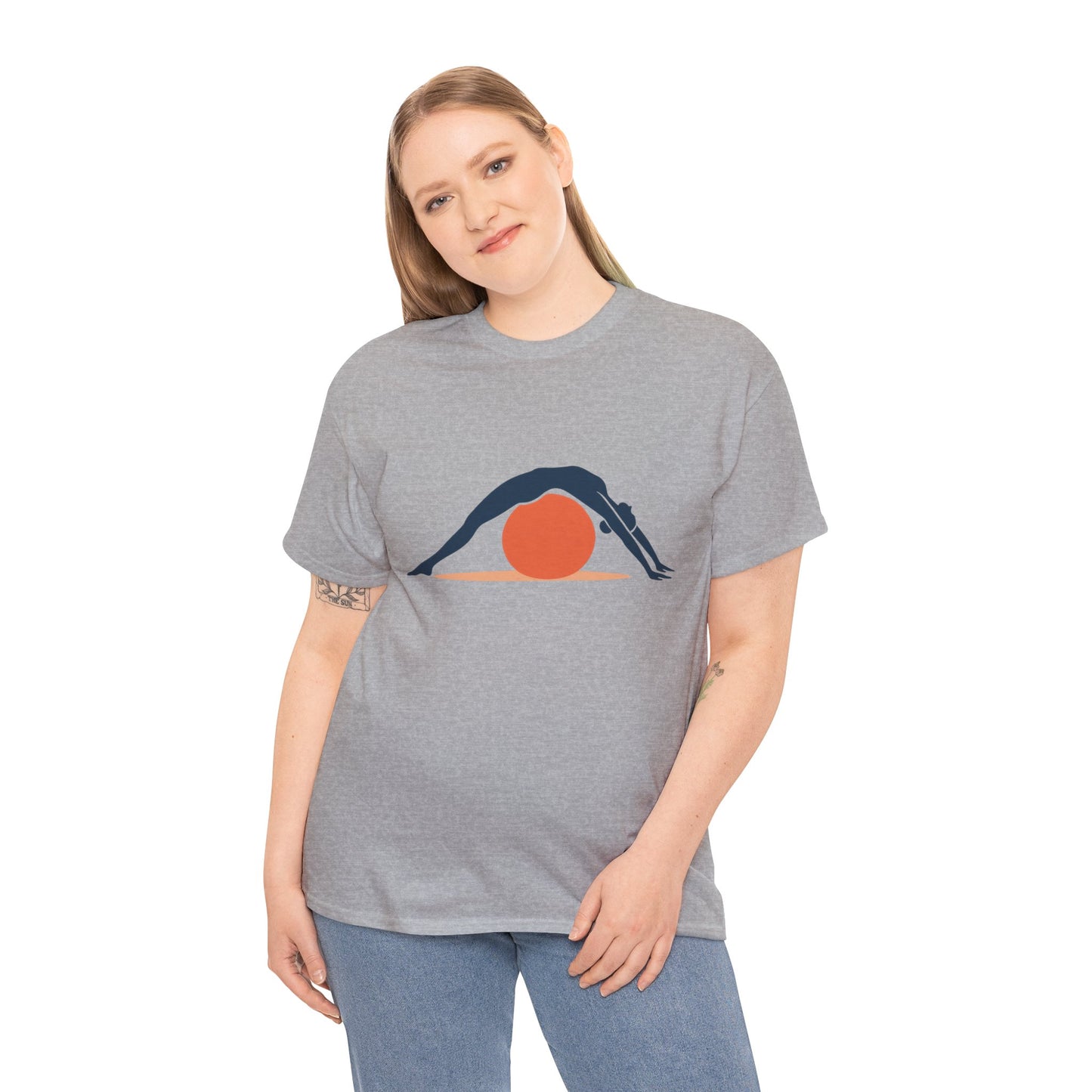 Womens Heavy Cotton Tee, Womens Pilates T-Shirt, Yoga Fitness Graphic Tee, Workout Gym Activewear Top