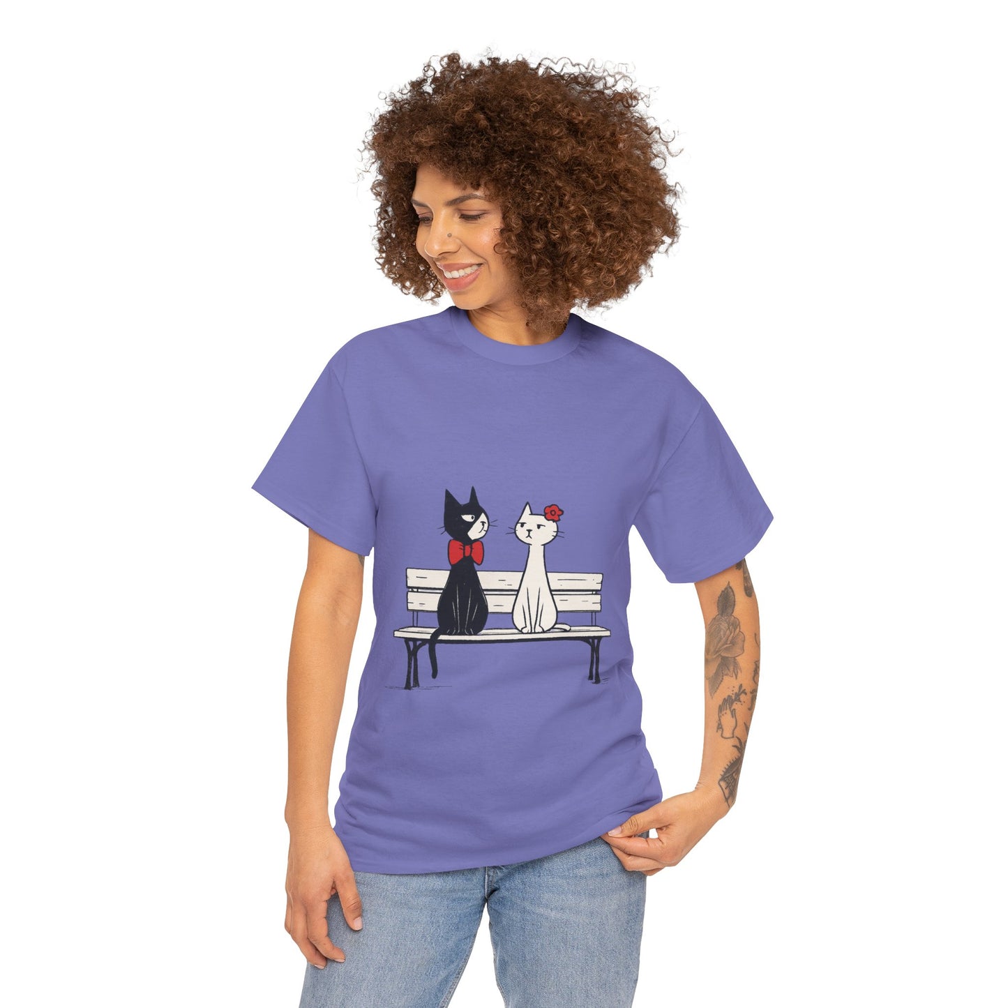 Cute Cat Lovers Tee, Womens Heavy Cotton Tee for Pet Owners, Funny Cat Shirt, Gift for Cat Lovers, Casual T-Shirt, Animal Art Tee