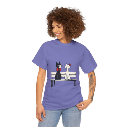 Cute Cat Lovers Tee, Womens Heavy Cotton Tee for Pet Owners, Funny Cat Shirt, Gift for Cat Lovers, Casual T-Shirt, Animal Art Tee
